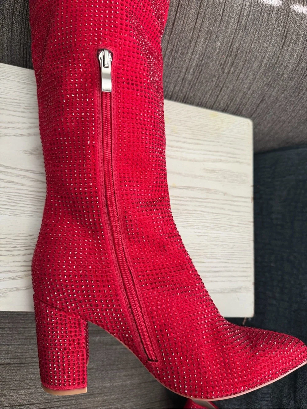 Red Kansas City Chiefs Rhinestone Knee-High Boots